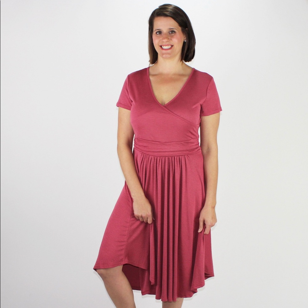 Pink Short Sleeve Wrap Dress